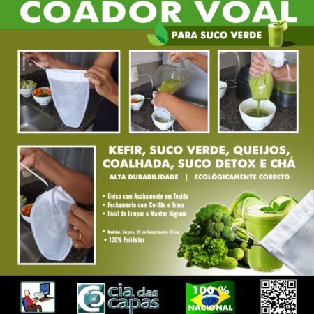 Coador Tecido Voal Para Suco Verde, Leites, Queijo