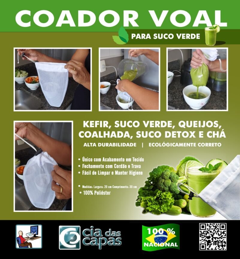Coador Tecido Voal Para Suco Verde, Leites, Queijo